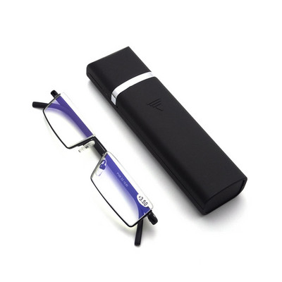 Naočale za čitanje TR90 poluokvir od nehrđajućeg čelika, antirefleksna uniseks kutija za naočale za žene, muškarce, optičko ogledalo, dalekovidnost