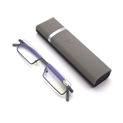 Naočale za čitanje TR90 poluokvir od nehrđajućeg čelika, antirefleksna uniseks kutija za naočale za žene, muškarce, optičko ogledalo, dalekovidnost