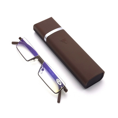 Naočale za čitanje TR90 poluokvir od nehrđajućeg čelika, antirefleksna uniseks kutija za naočale za žene, muškarce, optičko ogledalo, dalekovidnost