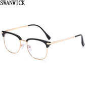 Swanwick vīriešu pretzilo gaismu bloķējošās brilles sievietēm pusmetāla kvadrātveida brilles rāmis optiskais TR90 caurspīdīgs objektīvs Eiropas stila zelts