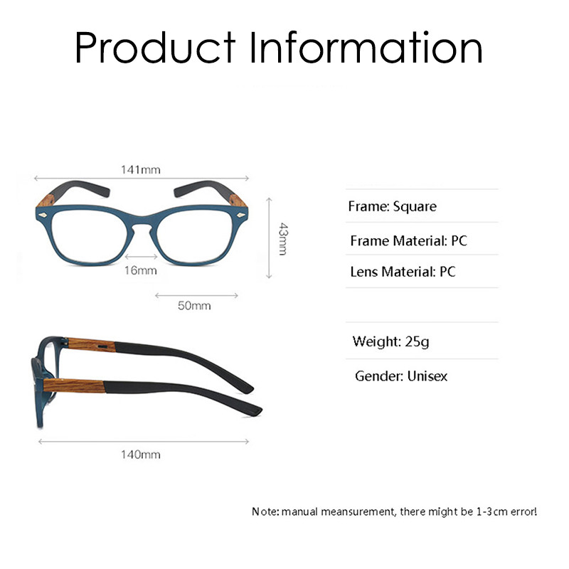 Mados skaitymo akiniai Vyrai Moteriški Medžio grūdeliai viso rėmo akiniai Presbyopical Kompiuterio akiniai Didinamieji akiniai +150+200+250