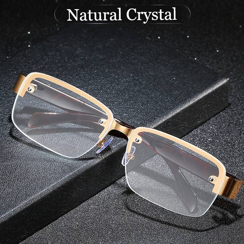 Naočale za čitanje s metalnim poluokvirom od prirodnog kristala Muške četvrtaste staklene naočale Ženske poslovne naočale visoke razlučivosti +0 do 4,0