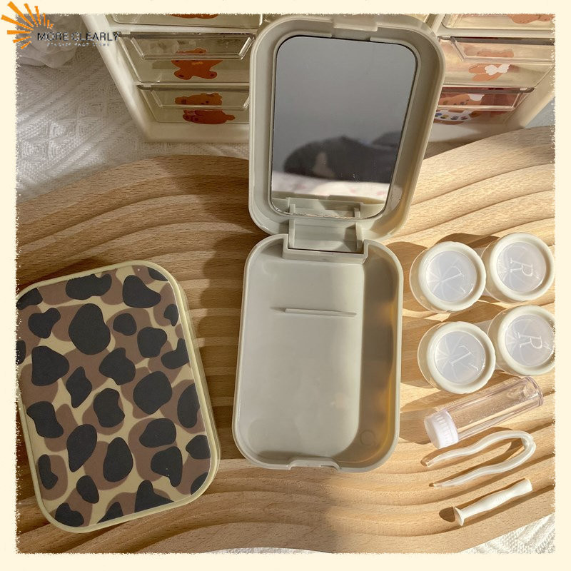 Θήκη φακών επαφής Ins Stripe Leopard Print Companion Care Box Κουτί αποθήκευσης φακών επαφής Κουτί αποθήκευσης φακών Χαριτωμένη θήκη φακών επαφής