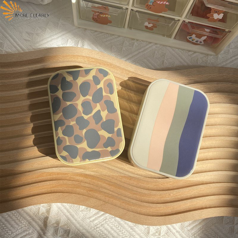 Θήκη φακών επαφής Ins Stripe Leopard Print Companion Care Box Κουτί αποθήκευσης φακών επαφής Κουτί αποθήκευσης φακών Χαριτωμένη θήκη φακών επαφής