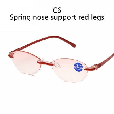 Anti kék fényt blokkoló keret nélküli olvasószemüvegek női férfi négyzet alakú keret nélküli presbyopiás szemüvegek Dioptria +1,0 1,5 2 2,5 4,0