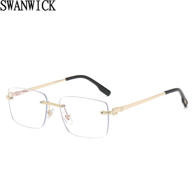 Swanwick men rimless glasses blue light spring hinge square glasses frame women decoration male metal gold unisex