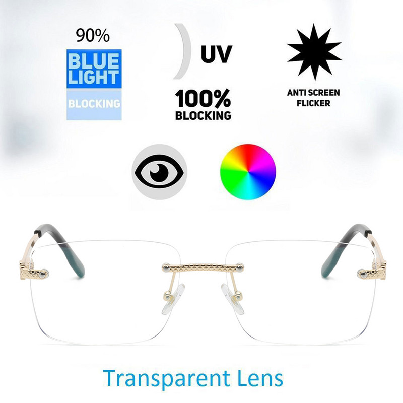 Swanwick muške naočale bez okvira plava svijetla proljetna šarka kvadratni okvir naočala ženski ukras muški metal zlatni uniseks