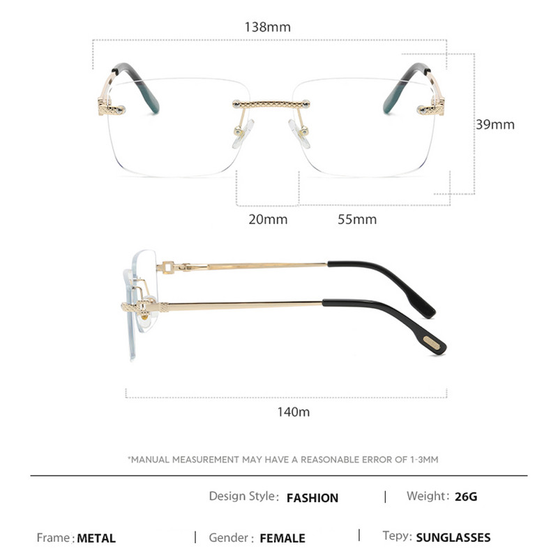 Swanwick muške naočale bez okvira plava svijetla proljetna šarka kvadratni okvir naočala ženski ukras muški metal zlatni uniseks