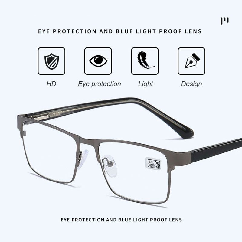 UVLAIK naočale za čitanje od nehrđajućeg čelika Muške poslovne optičke naočale protiv plave svjetlosti Muške čvrste metalne naočale za dalekovidnost