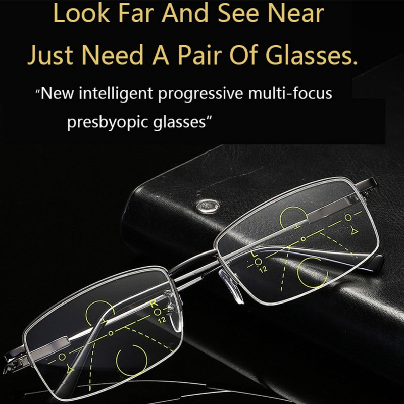 Dizajnerske naočale za čitanje za muškarce i žene, ultralaki metalni titanijski memorijski okvir, progresivne multi-fokusne anti-plave svjetlosti