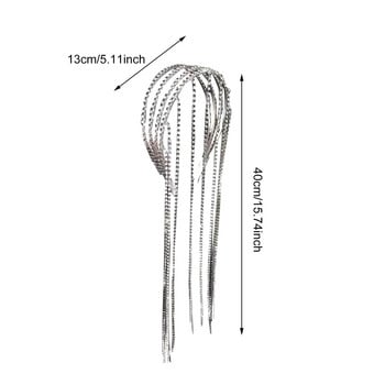 Дълга лента за глава с пискюли, пълна с кристали, мигаща диамантена верига, фиби, кристална лента за глава, парти, сватбени аксесоари за коса за момичета