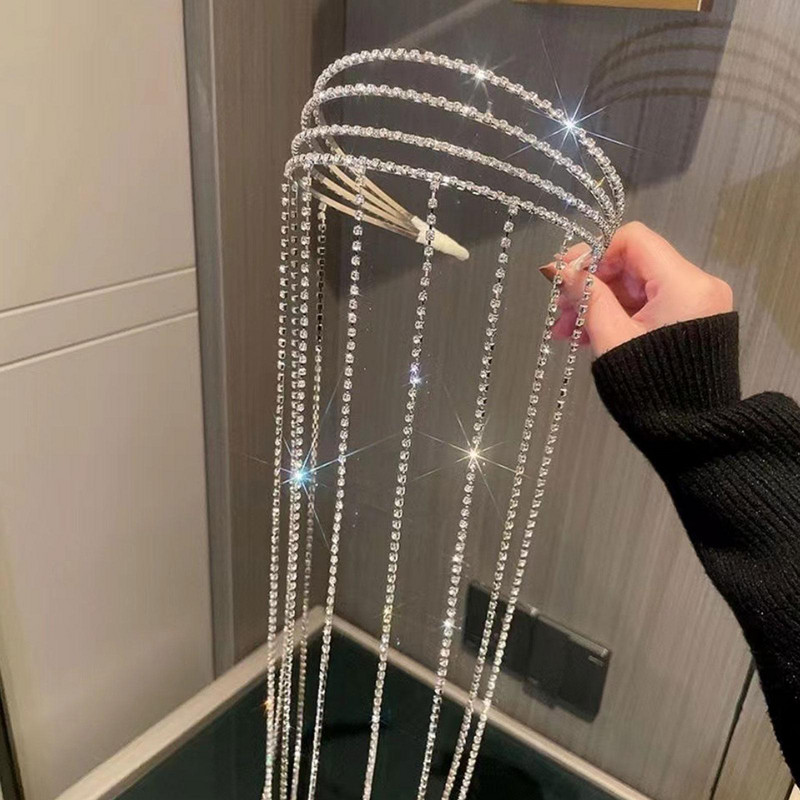 Duga traka za glavu s kićankama, dijamantni lanac, ukosnica, kristalna traka za glavu, svadbeni dodaci za kosu za djevojčice