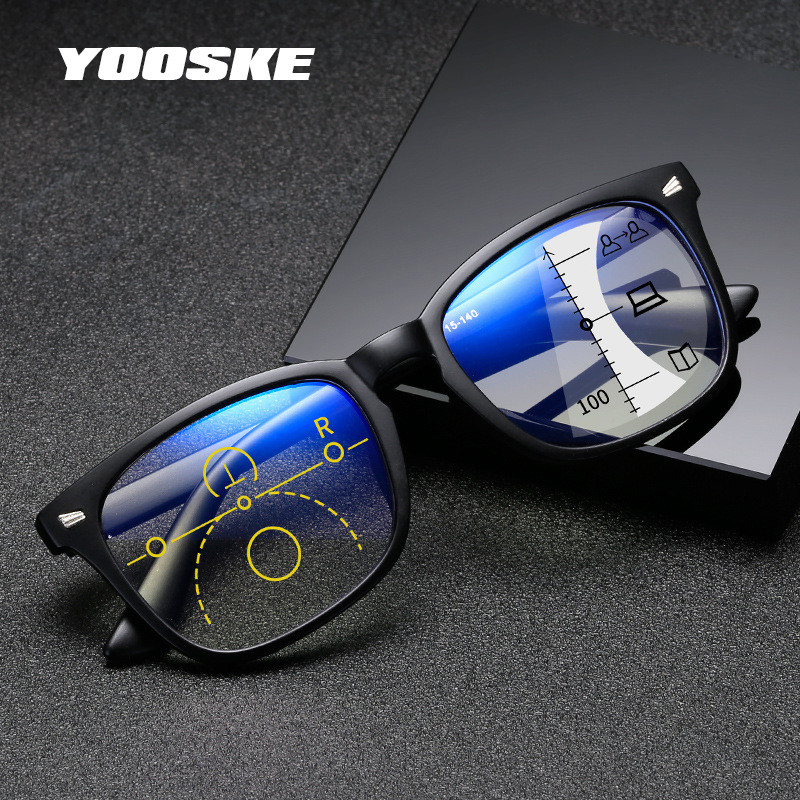 YOOSKE Modne multifokalne progresivne naočale za čitanje Muške četvrtaste plave svjetlosti Računalne naočale Ženske dioptrije protiv odsjaja UV400