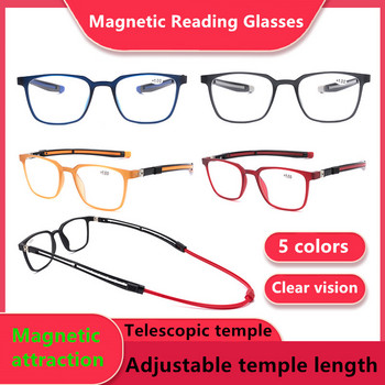 GLAUSA Очила за блокиране на синя светлина Магнитни очила за четене Преносими висящи очила за четене на врата Кръгли очила Мъжки очила +1,5