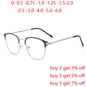 Dioptrijske naočale s metalnim višekutnim okvirom od smole minus leće s cilindričnim literarnim ženskim muškim naočalama za kratkovidnost 0 -0,5 -1,0 do -4
