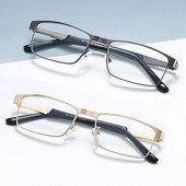 Madingi klasikiniai verslo skaitymo akiniai vyrams Anti Blue Light Presbyopical akiniai Metaliniai optiniai kompiuterių skaitytuvai +1.0 ~ 4.0