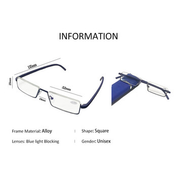 Бизнес очила с пресбиопия TR90 с половин рамка, блокиращи синя светлина, очила за четене, завършени оптични очила, диоптър от 0 до +4,0