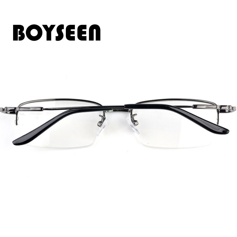 BOYSEEN vyriški pusiau rėmeliai atminties akiniai madingi metaliniai itin lengvi trumparegystės akiniai 0962