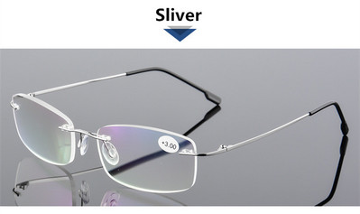 Superelastingi sulankstomi titano lydinio be rėmeliai skaitymo akiniai iki matymo akiniai, skirti vyrams +1,0+1,5+2,0+2,5+3,0+3,5+4