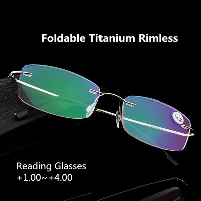 Υπερελαστικά αναδιπλούμενα γυαλιά ανάγνωσης χωρίς στέλεχος από κράμα τιτανίου Γυαλιά πρεσβυωπίας για άντρες +1,0+1,5+2,0+2,5+3,0+3,5+4