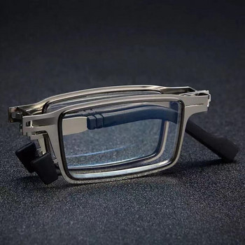 Очила за четене Преносими сгъваеми мъжки метални кръгли квадратни очила против синя светлина Рамка на очила за пресбиопия Диоптър +1,0 до +4.