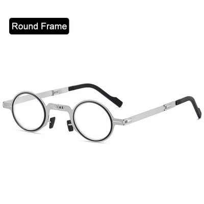 Lugemisprillid Kaasaskantavad Kokkupandavad Meeste Metallist Ümmargune Kandiline Anti Blue Light Prillid Presbüoopia Prillid Raam Diopter +1,0 kuni +4.