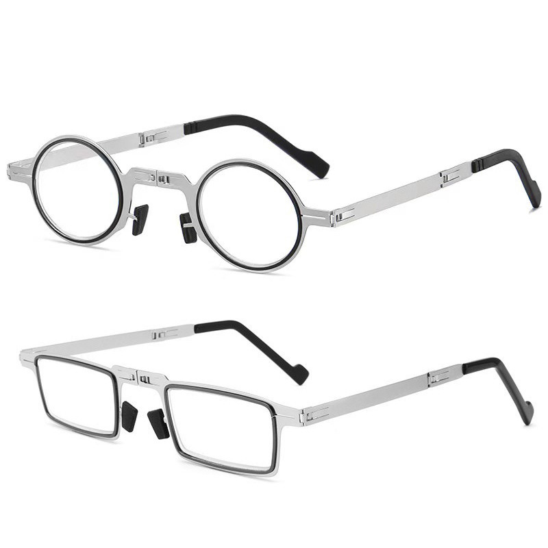 Lugemisprillid Kaasaskantavad Kokkupandavad Meeste Metallist Ümmargune Kandiline Anti Blue Light Prillid Presbüoopia Prillid Raam Diopter +1,0 kuni +4.