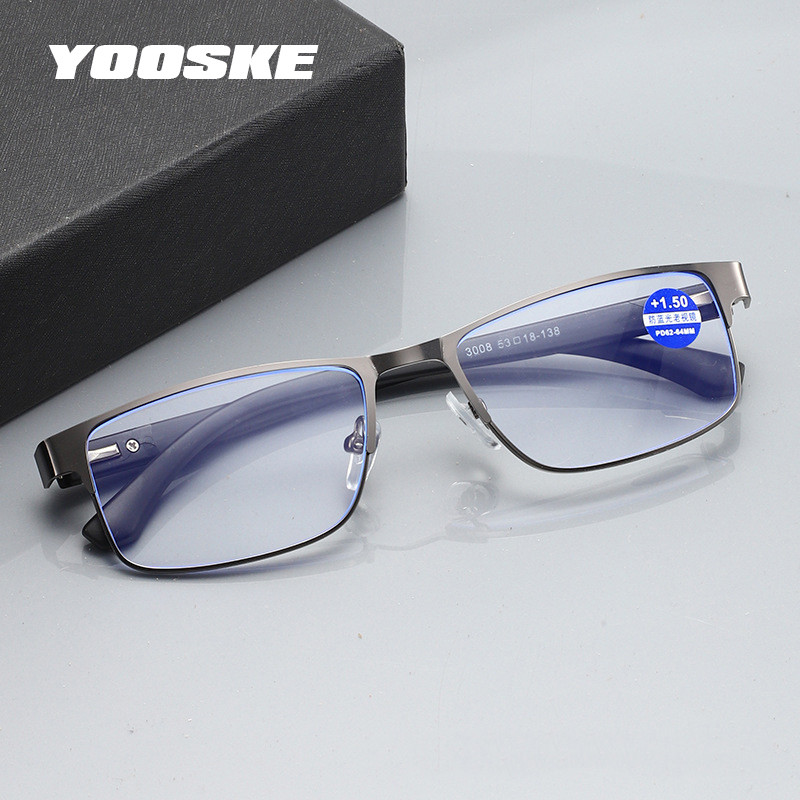 YOOSKE Ανδρικά επαγγελματικά γυαλιά ανάγνωσης Anti Blue Light Blocking Resin Plus Diopter Συνταγογραφικοί φακοί γυαλιών +1,00 έως +4,00