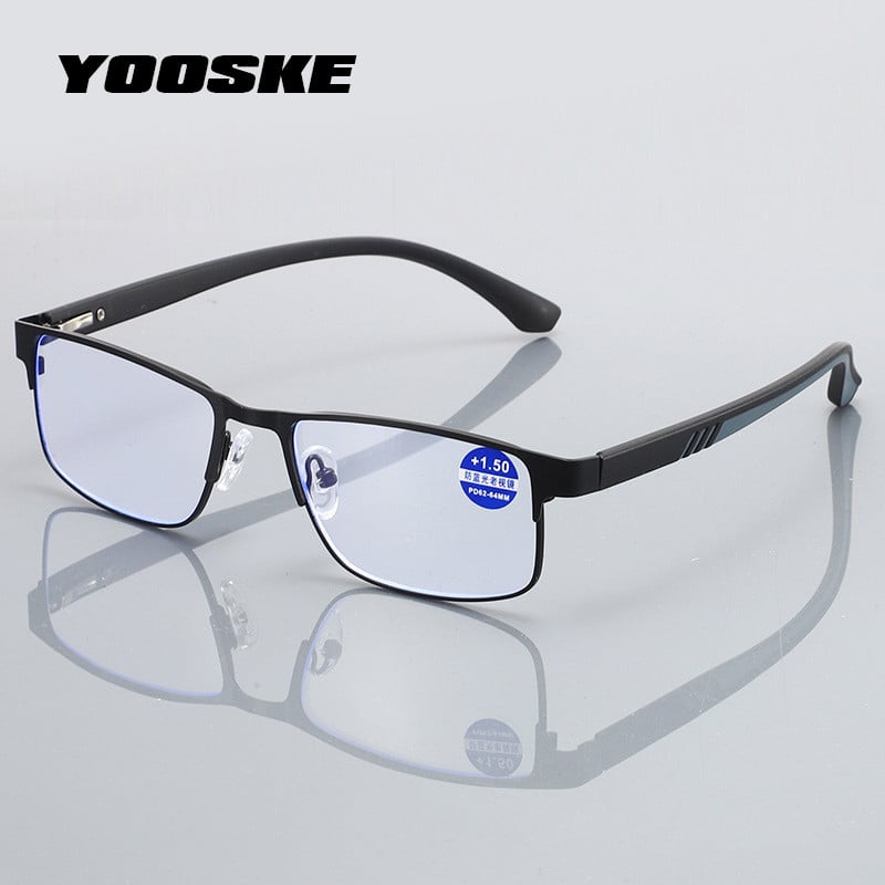 YOOSKE Ανδρικά επαγγελματικά γυαλιά ανάγνωσης Anti Blue Light Blocking Resin Plus Diopter Συνταγογραφικοί φακοί γυαλιών +1,00 έως +4,00