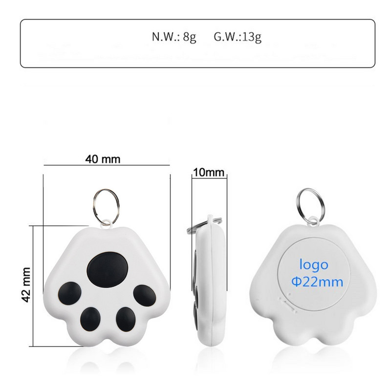 Mini Dog Paw GPS Tracker Bluetooth Anti-Lost Alarm GPS Locator Pametni novčanik Key Finder Tag Keychain Pet Dog Child Tracker
