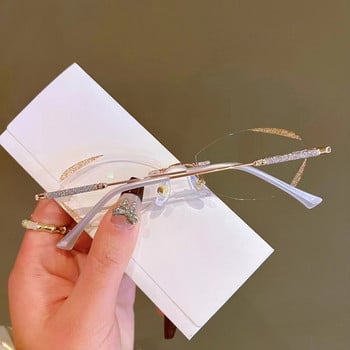 Πρεσβυωπικά γυαλιά Luxury Women Rimless Πλαίσιο κοπής διαμαντιών Anti Blue Light Γυαλιά οράσεως Συνταγογραφούμενα Γυαλιά Διόπτρας 0 έως +4,0