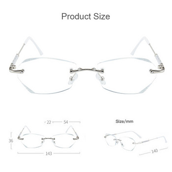 Очила за пресбиопия Луксозни дамски диамантени режещи рамки без рамки Очила против синя светлина Очила с рецепта Диоптър 0 до +4,0