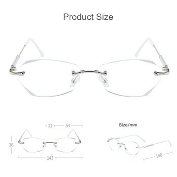 Πρεσβυωπικά γυαλιά Luxury Women Rimless Πλαίσιο κοπής διαμαντιών Anti Blue Light Γυαλιά οράσεως Συνταγογραφούμενα Γυαλιά Διόπτρας 0 έως +4,0