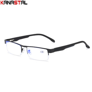 Ανδρικά γυαλιά ανάγνωσης που μπλοκάρουν το μπλε φως με μισό πλαίσιο Μεταλλικά τετράγωνα γυαλιά Γυναικεία συνταγογραφούμενα γυαλιά πρεσβυωπίας υπερμετρωπίας