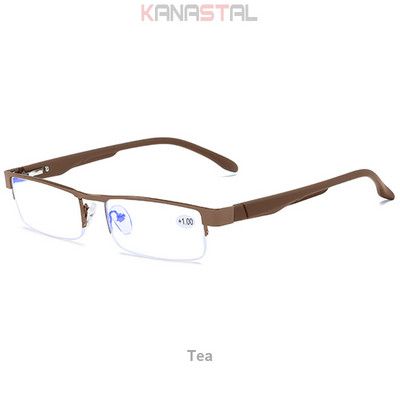 Muške naočale za čitanje koje blokiraju plavu svjetlost s metalnim četvrtastim poluokvirom, ženske naočale na recept za dalekovidnost i dalekovidnost