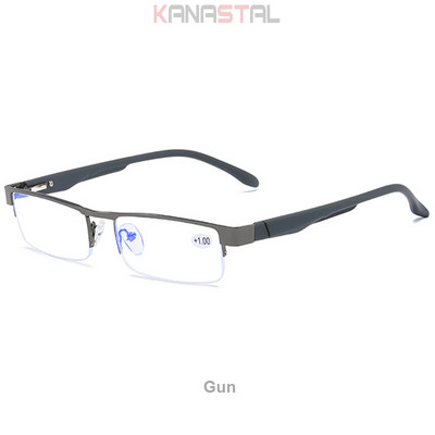 Muške naočale za čitanje koje blokiraju plavu svjetlost s metalnim četvrtastim poluokvirom, ženske naočale na recept za dalekovidnost i dalekovidnost