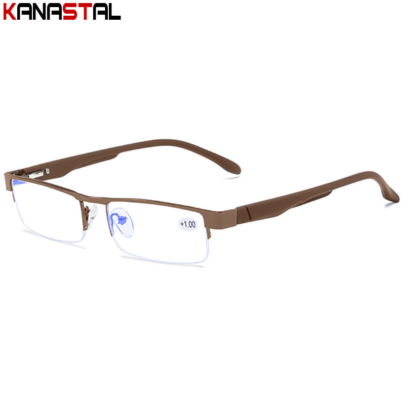 Muške naočale za čitanje koje blokiraju plavu svjetlost s metalnim četvrtastim poluokvirom, ženske naočale na recept za dalekovidnost i dalekovidnost