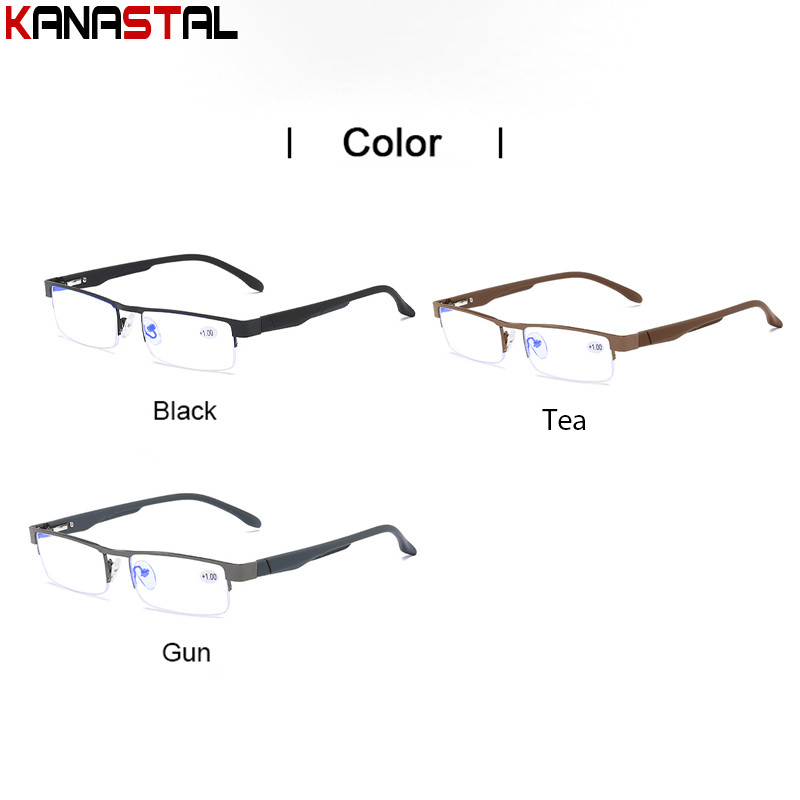 Muške naočale za čitanje koje blokiraju plavu svjetlost s metalnim četvrtastim poluokvirom, ženske naočale na recept za dalekovidnost i dalekovidnost