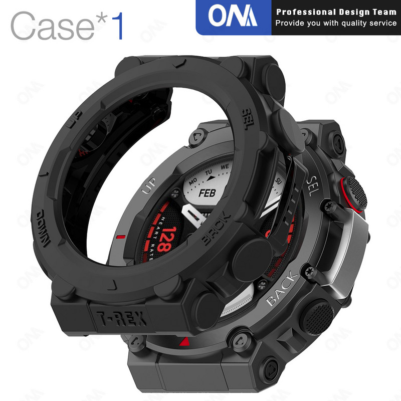 2 viename dėklas + grūdintas stiklas, skirtas Huami Amazfit T Rex 2 ekrano apsaugai ir buferio apsauginis dangtelis, skirtas Amazfit TRex 2 priedams