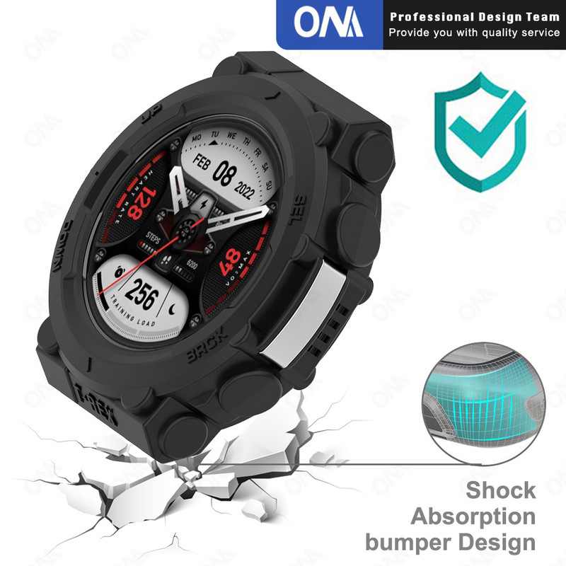 2 viename dėklas + grūdintas stiklas, skirtas Huami Amazfit T Rex 2 ekrano apsaugai ir buferio apsauginis dangtelis, skirtas Amazfit TRex 2 priedams