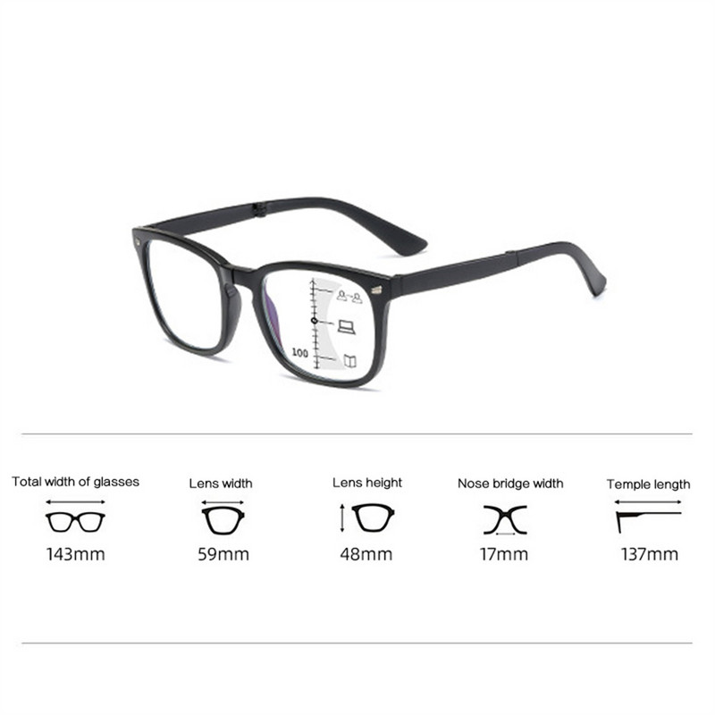 Zilead Square multifokalne progresivne naočale za čitanje Muškarci Ženske Modne Anti Blue Light Računalne Hiperopija Naočale Dioptrije+1+4