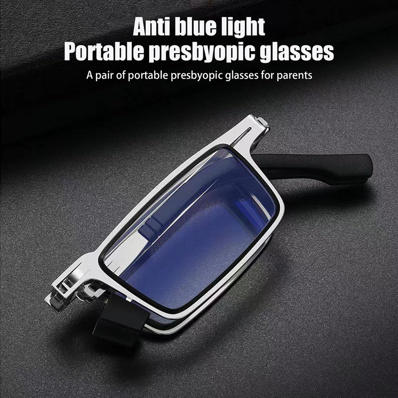 Presbyopia prijenosne sklopive naočale za čitanje muške metalne okrugle četvrtaste Anti Blue Presbyopia Reader dioptrija +1,0 - +4,0