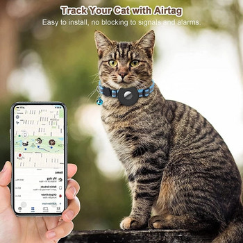 Για Apple Airtags Κάλυμμα κολάρου γάτας Δαχτυλίδι καμπάνας Φωτεινό νάιλον κολάρο σκύλου για γατάκι για συσκευή παρακολούθησης απωλειών GPS Finder AirTag