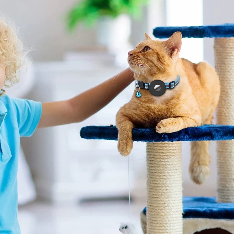 Apple Airtags dangtelis kačių antkaklio varpelio žiedas šviečiantis nailoninis kačiuko šuns antkaklis, skirtas AirTag GPS ieškiklio apsaugos nuo praradimo sekimo įrenginiui