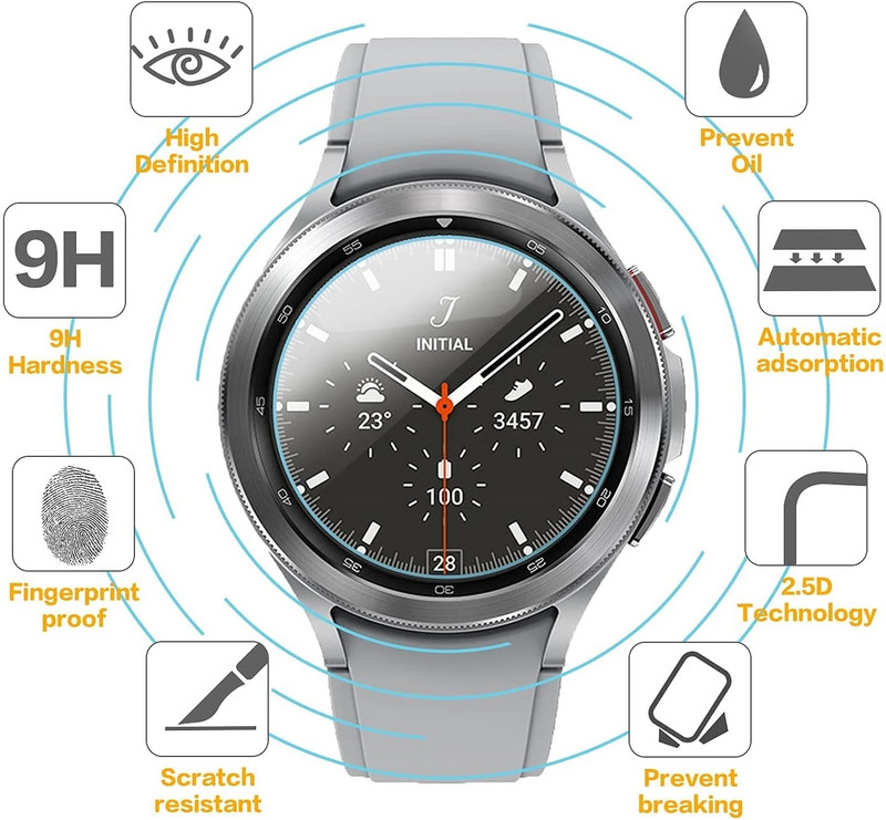 Rūdīts stikls priekš Samsung Galaxy Watch 4 40mm 44mm Watch 4 Classic 42mm 46mm HD caurspīdīgs ekrāna aizsargplēves stikla siksniņa