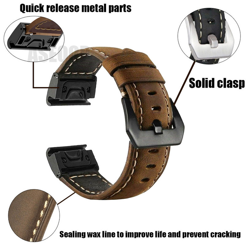22 26mm Watch Band Kožni remen Fenix 6 5 Plus 6X Pro 3HR Instinct 2 Smart 7X 7 7S Narukvica Quick Release remen za garmin epix
