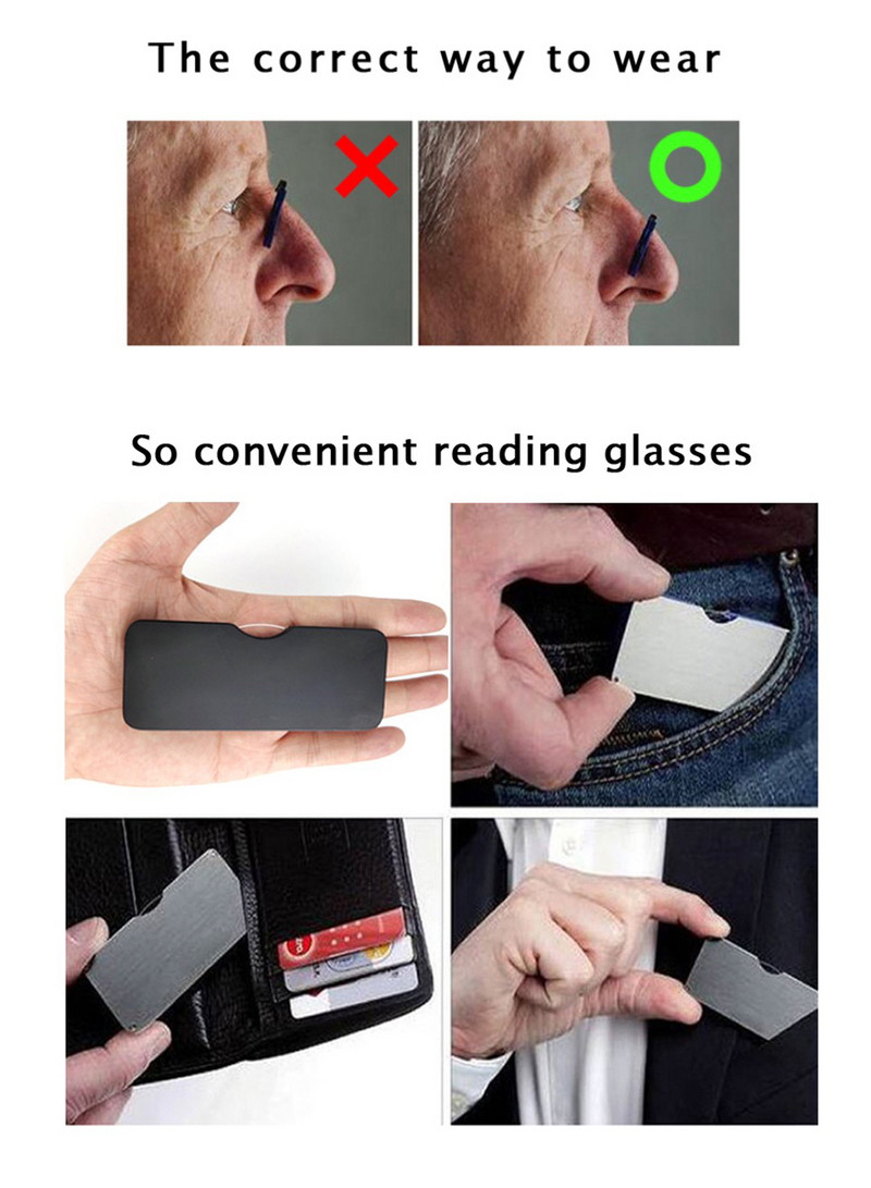NONOR Nosies skaitymo akiniai be kojų TR Vyriški akiniai Skaitymui skirti mini akiniai moterims Nosies skaitytuvo akiniai su dėklu