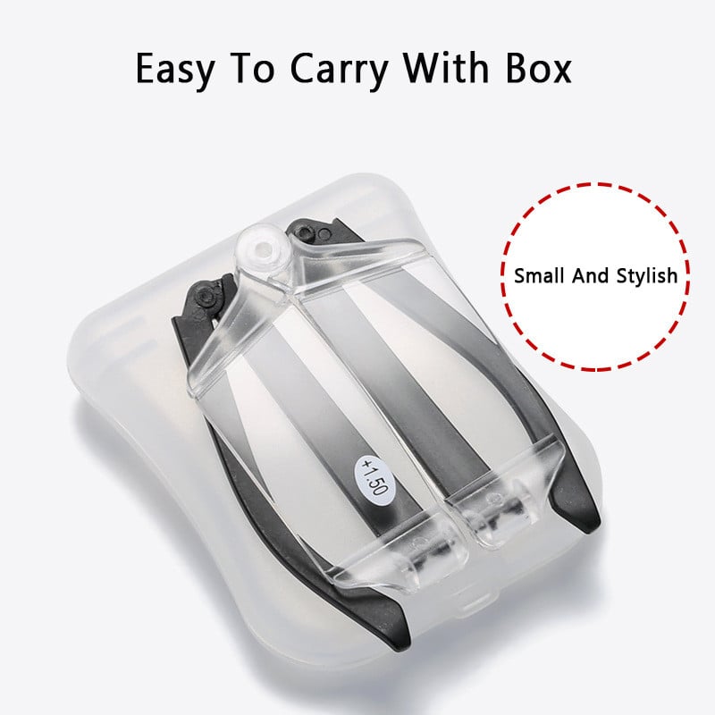 iboode Nauji besisukantys sulankstomi skaitymo akiniai Moteriški Vyriški Nešiojami mažo rėmelio Presbyopia Reader Hiperopijos akiniai Dioptrija +1,5 2