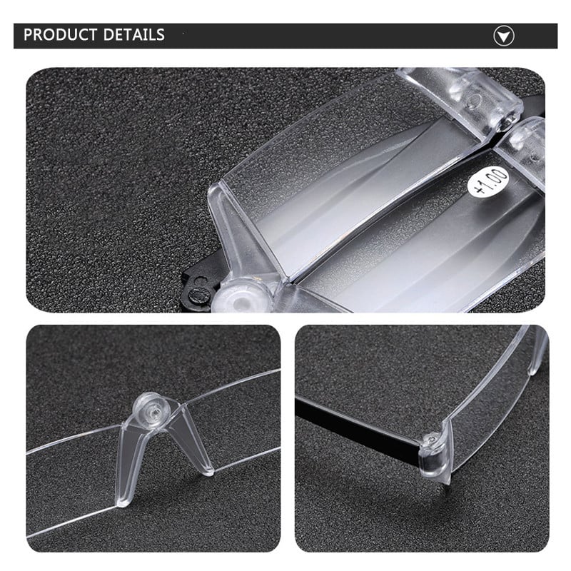 iboode Nauji besisukantys sulankstomi skaitymo akiniai Moteriški Vyriški Nešiojami mažo rėmelio Presbyopia Reader Hiperopijos akiniai Dioptrija +1,5 2