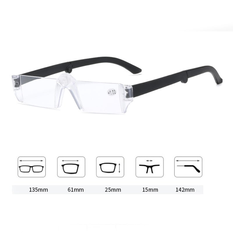 iboode Nauji besisukantys sulankstomi skaitymo akiniai Moteriški Vyriški Nešiojami mažo rėmelio Presbyopia Reader Hiperopijos akiniai Dioptrija +1,5 2